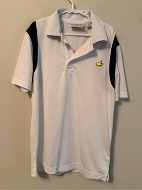 Masters White Golf Polo Shirt with Black Panels - Classic Performance Tee